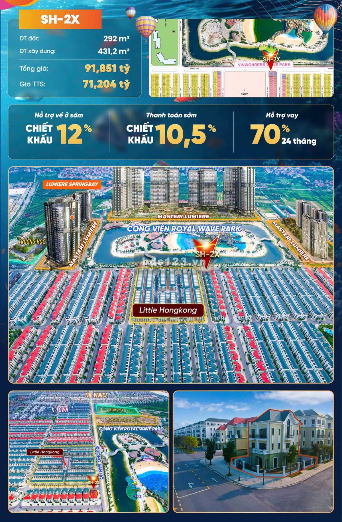 BTĐL góc view biển hồ, công viên, đối diện Little HongKong đẹp nhất Vinhomes Ocean Park 2 giá 7x tỷ