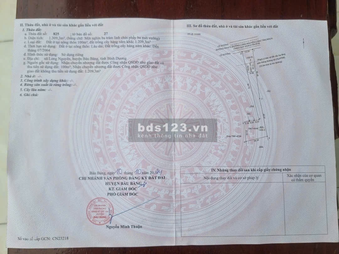 Chủ cần tiền trả nợ Bán Đất mặt tiền lộ DH615, Long Nguyên, Bàu Bàng