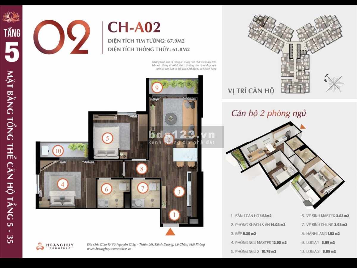 Bán căn góc 2PN căn góc view đẹp nhất chung cư Hoàng Huy Commerce