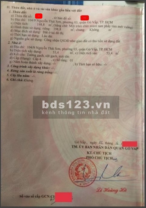 212m2/ giá 14 tỷ, Số: 104/8 Nguyễn Thái Sơn. P. 3, HXH.100m Thông >< Bv. 175.
