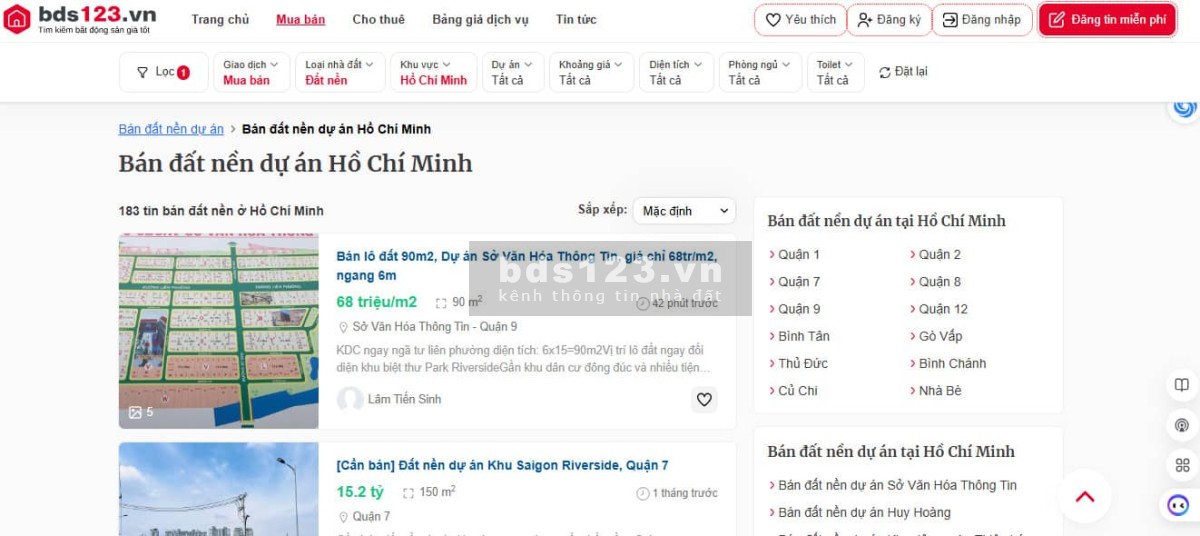 Trang mua bán đất nền của bds123.vn Trang mua bán đất nền của bds123.vn