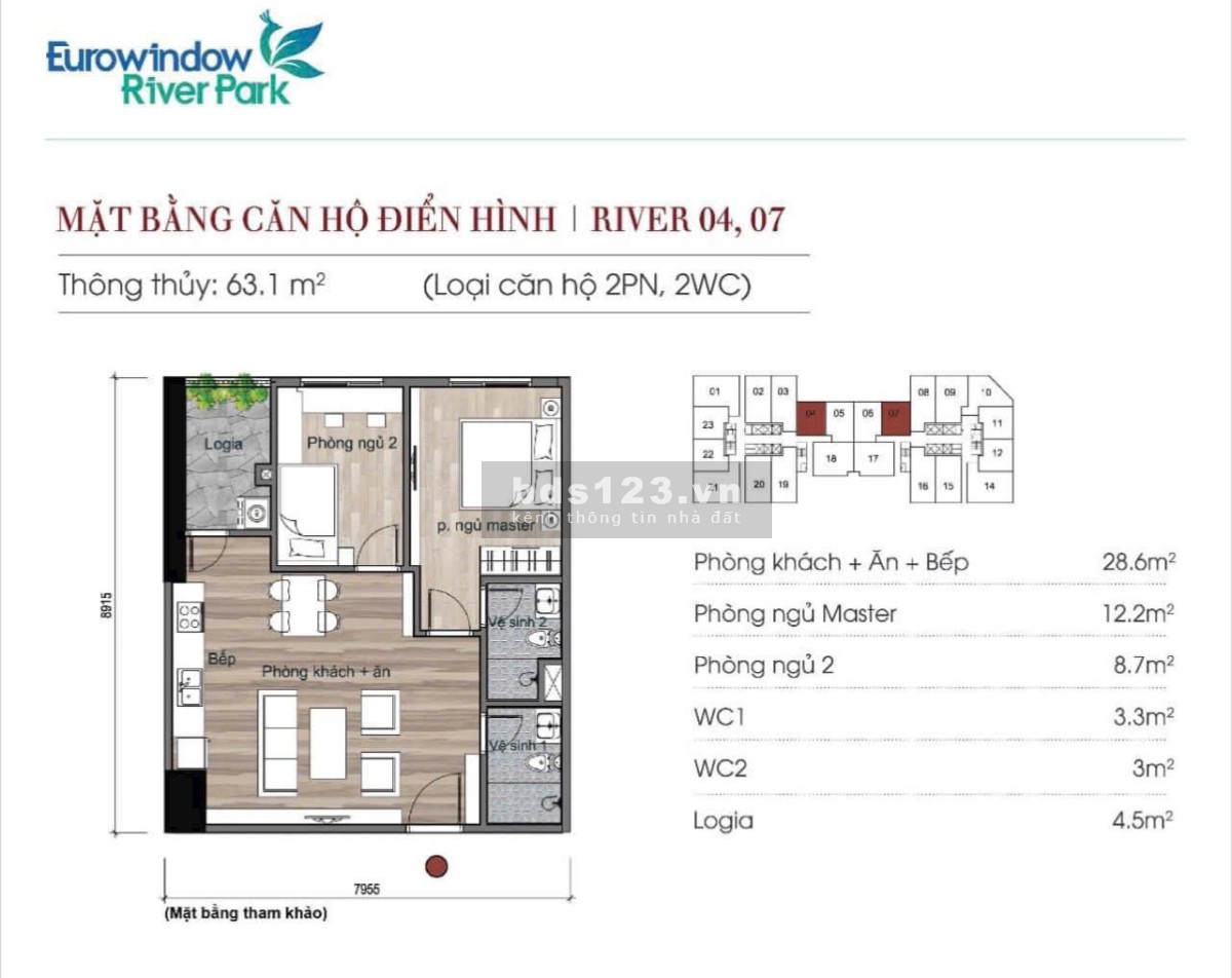 Bán gấp căn hộ 2 phòng ngủ, view sông – Giá rẻ nhất dự án
