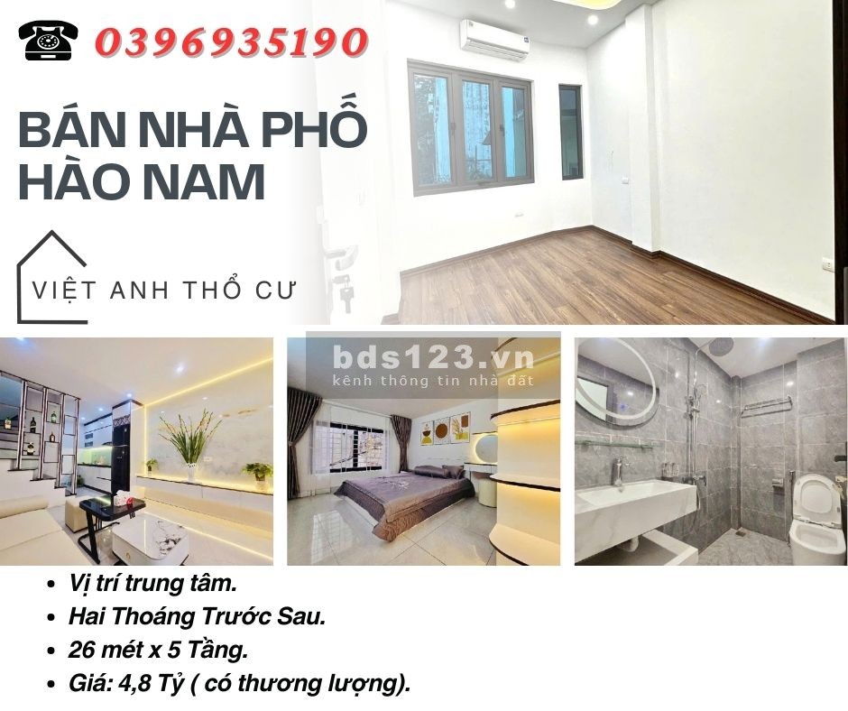 Bán nhà Hào Nam Đống Đa, Nở Hậu Nhẹ, Có Hai Thoáng Trước Sau, 26mx5T, Giá: 4,8 Tỷ, Lh: 0396935190.