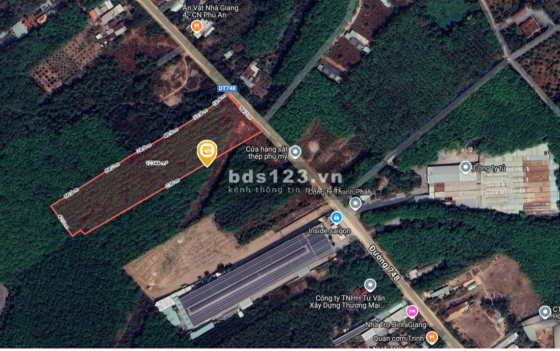 Bán đất MT đường DT748 TP.Bến Cát, Bình Dương, DT khủng 2,4HA, ngang 115m, Q.hoạch mở đường 52m, SH