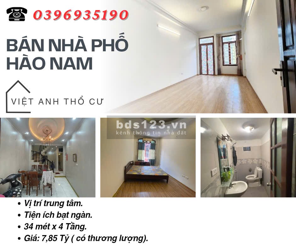 Bán nhà Hào Nam Đống Đa, Sổ Đỏ Vuông Vắn, Khu Trung Tâm, 34mx4T, Giá: 7,85 Tỷ, Lh: 0396935190.