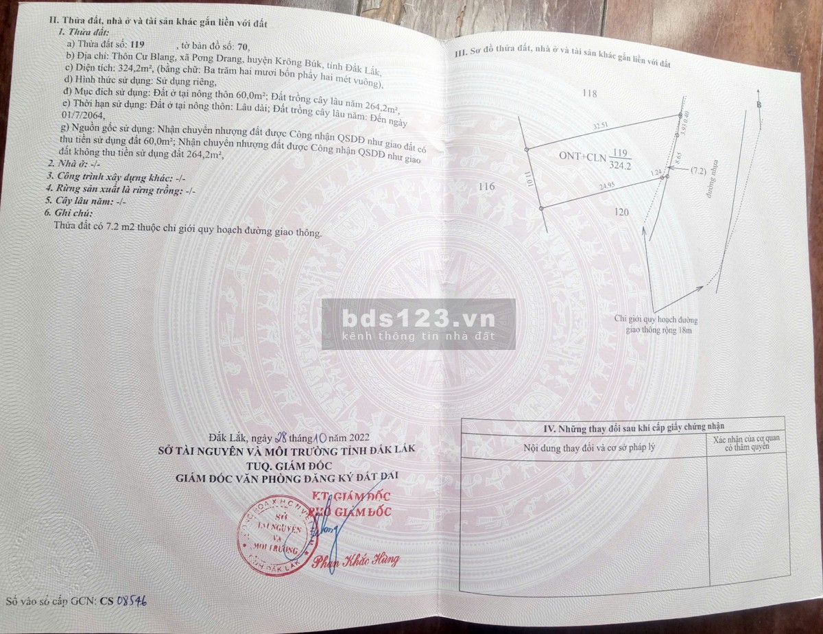 Chính chủ cần bán đất nền có thổ cư, giá 1 tỷ 650 triệu