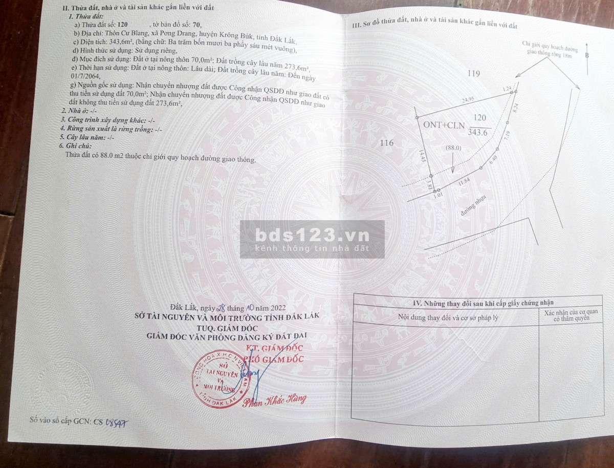 Chính chủ cần bán đất nền có thổ cư, giá 1 tỷ 650 triệu