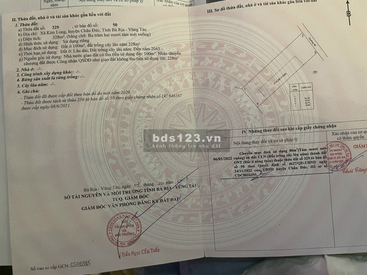 Bán đất Thị Trấn Kim Long, thổ cư