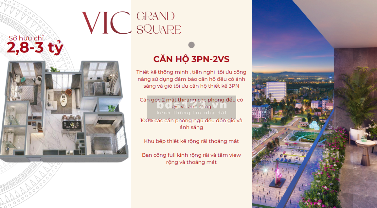 Căn hộ đẹp nhất và dễ đầu tư nhất của toà I dự án Vic Grand Square - Việt Trì