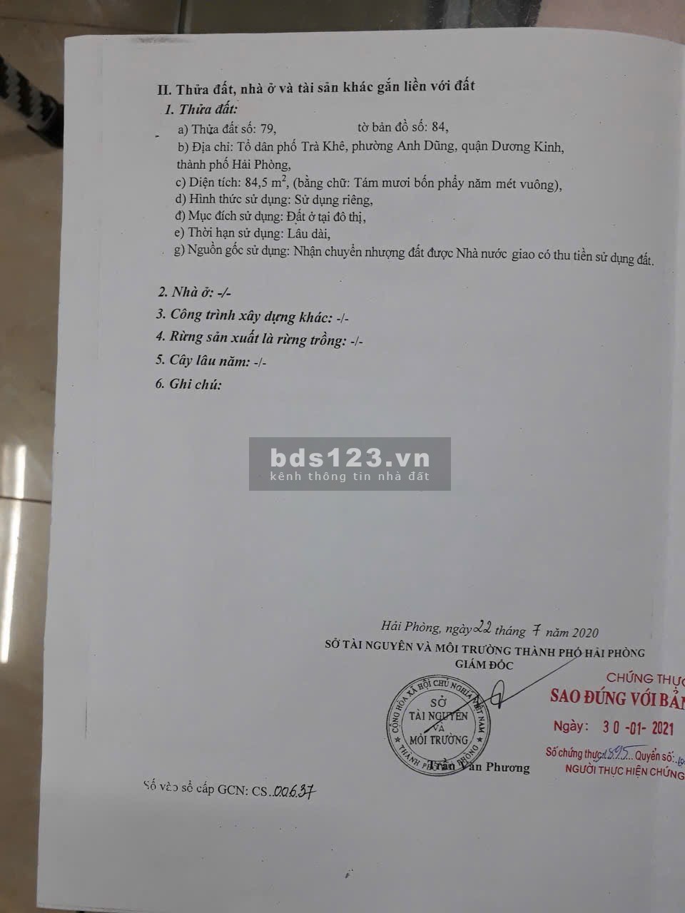 Cc gửi bán lô đất tại TDP Trà Khê, Anh Dũng, Dương Kinh. Hp