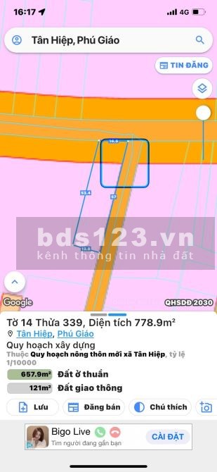 Đất 2 mặt tiền 779m2 đường DH507 Tân hiệp- Phú Giáo -Bình Dương giá ngộp chỉ 990 triệu