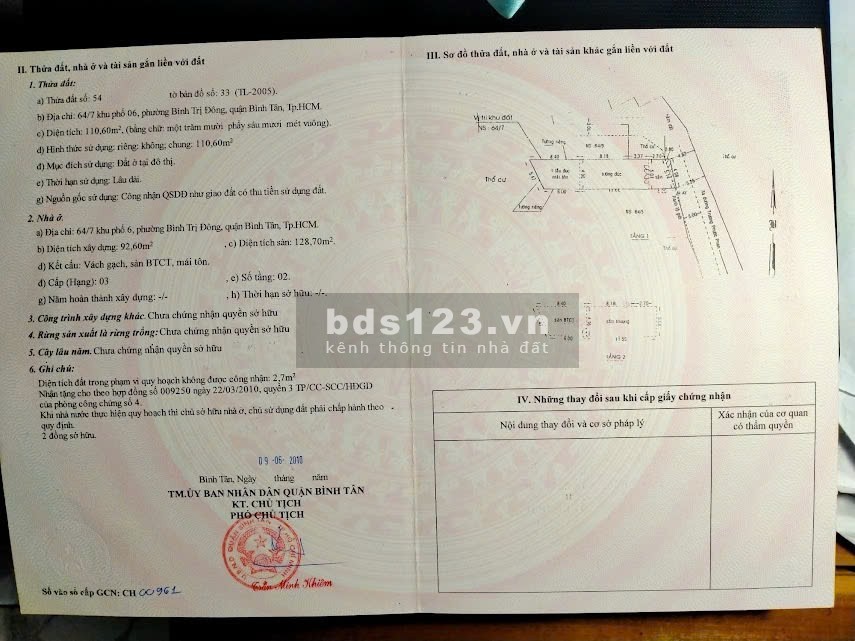 Bán nhà chính chủ bình tân 5x22 hẻm xe tải kế Q6, Tân Phú