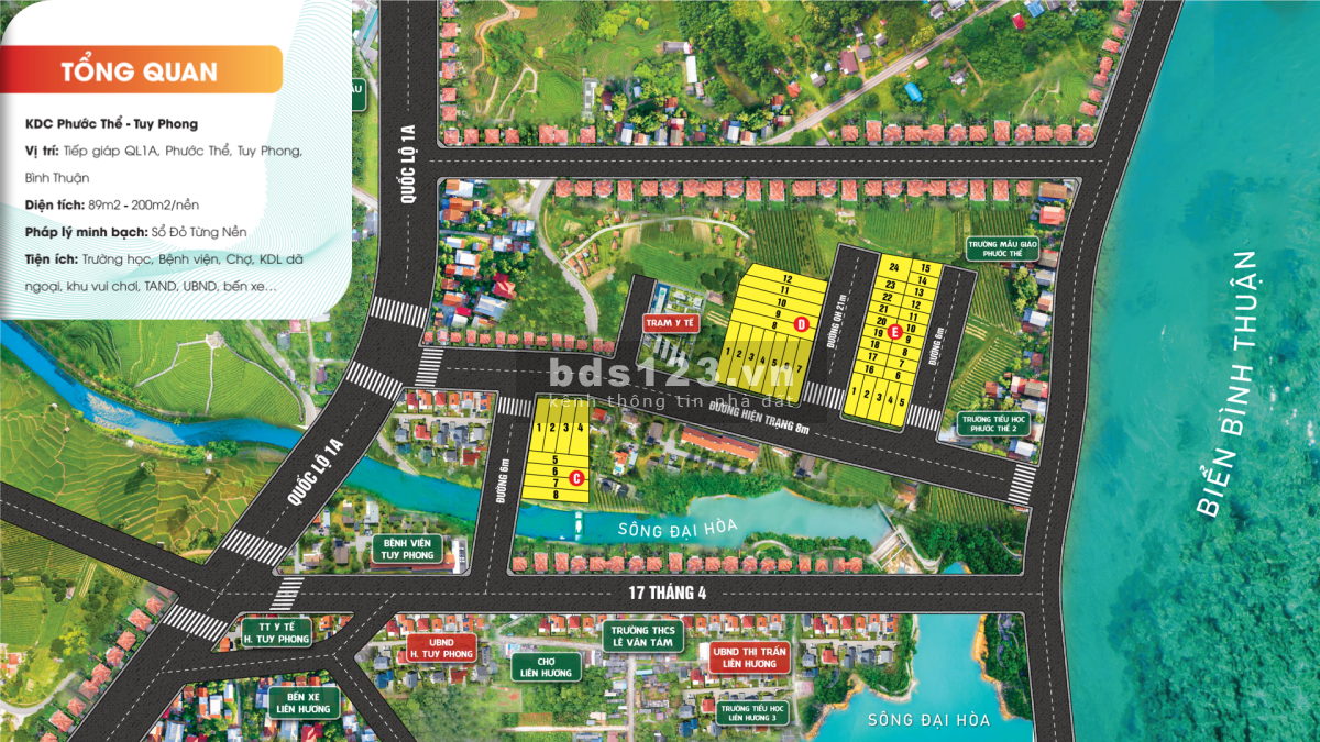 Đất Bình Thuận, M.tiền Kdoanh(5,5x19m), đường nhựa 8m, lên 1A chỉ 300m,cao tốc 10phút. Full tiện ích