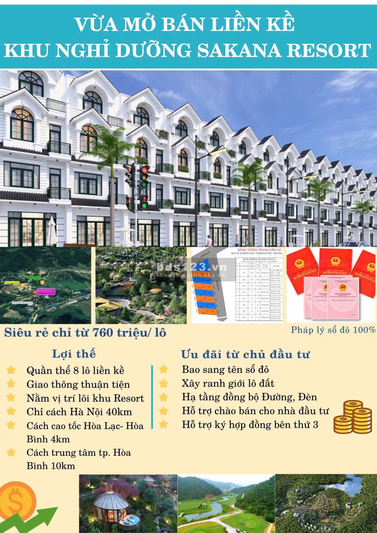  Chỉ hơn 700 triệu sở hữu lô đất giáp dự án nghỉ dưỡng siêu đẹp tại Sakana Kỳ Sơn TP Hòa Bình