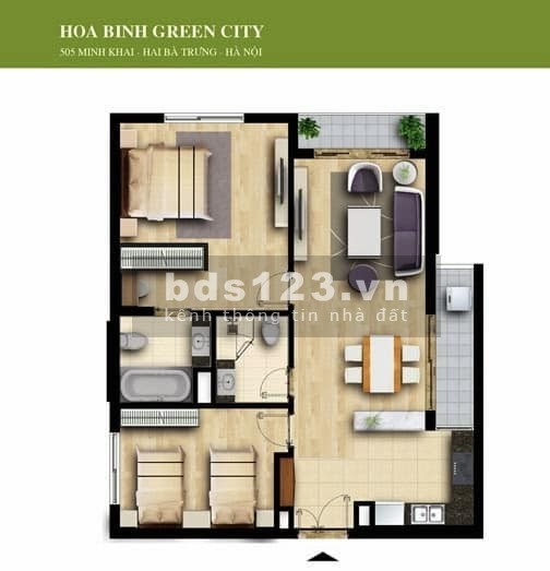 Bán căn 2PN 70M2 - 4 tỷ 2 - Full nội thất - Hòa Bình Green City - 505 Minh Khai