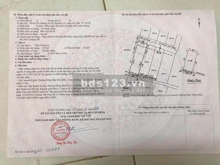 Nhà riêng tại Đường Số 59, Phường 13, Gò Vấp, Hồ Chí Minh với diện tích 55m2, giá bán 3xx tỷ VND TL.