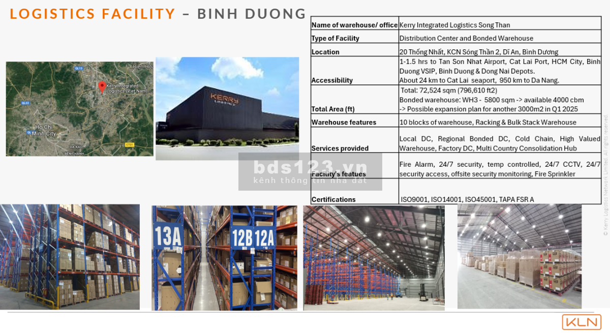 Kerry Logistics Network (KLN) cho thuê Kho Ngoại Quan tại Bình Dương và Hưng Yên 2025