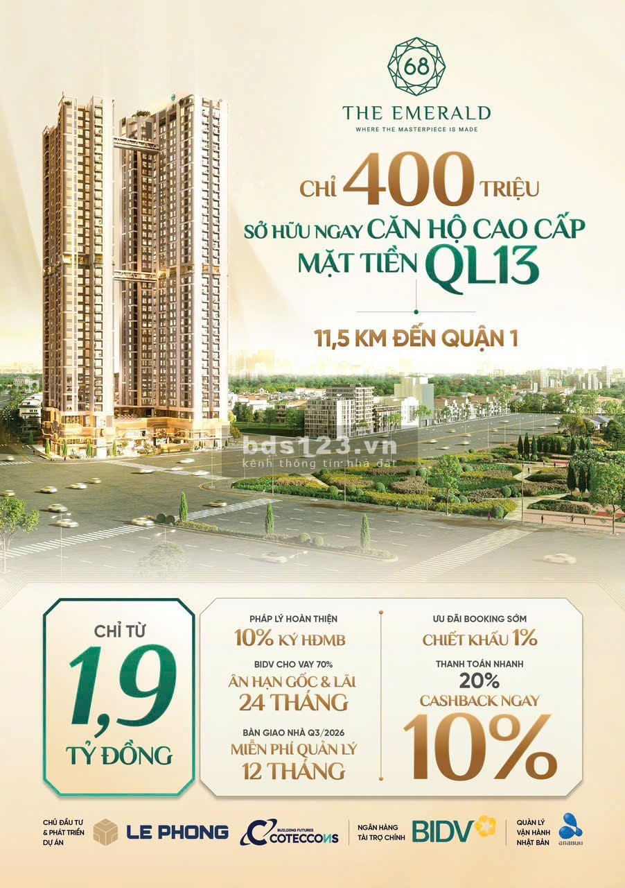 Căn hộ cao cấp mặt tiền QL 13 ngay ngã tư Bình Phước giá chỉ 1.9 tỷ