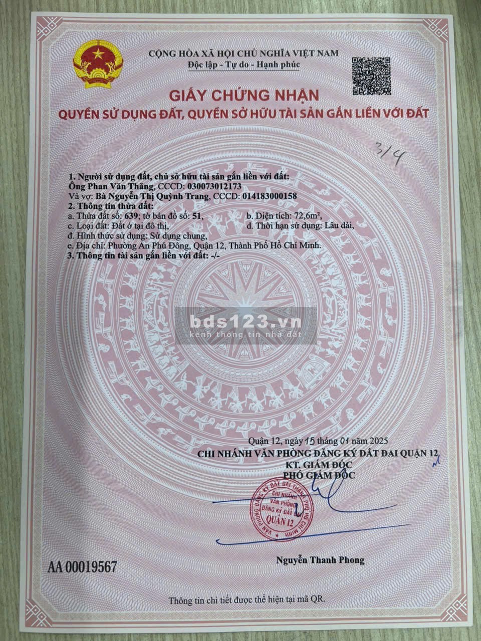 Chính chủ cần bán lô đất 2 mặt tiền hẻm 125 Vườn Lài, An Phú Đông, quận 12