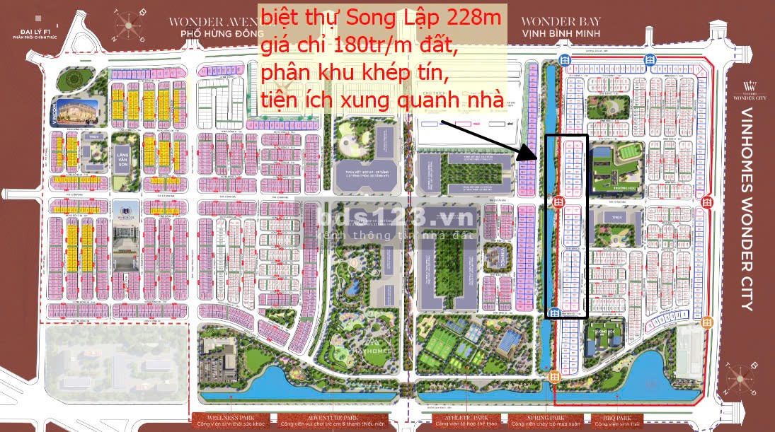 Bán bt Song Lập 228m gần sông, công viên, đại lộ chính, khu khép kín Vinhomes Đan Phượng giá 38 tỷ