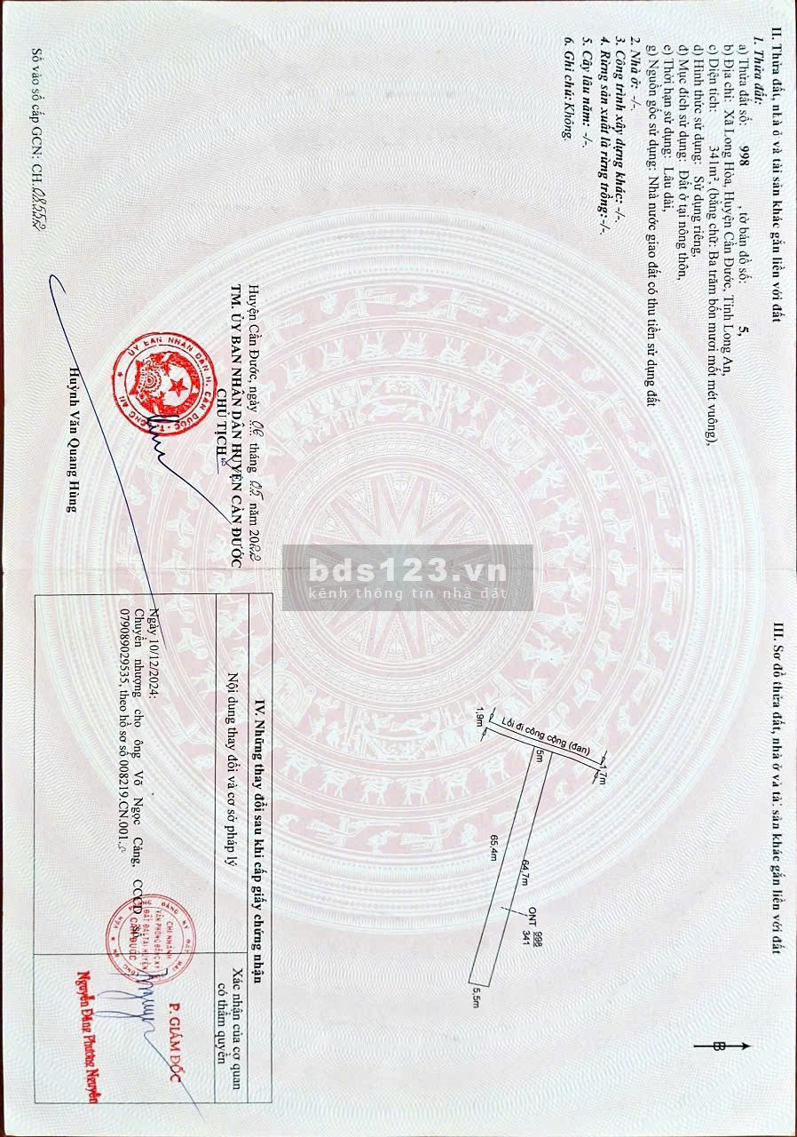Bán 341 Đất Thổ Long Hoà Cần Đước Giá 2tr/m