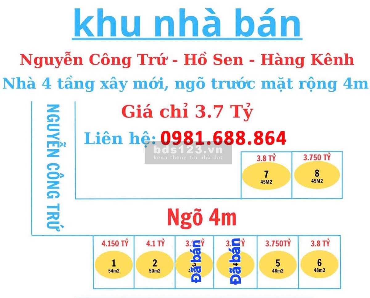 Cần bán dãy nhà 4 tầng gần đường Hồ Sen. Gần trường học