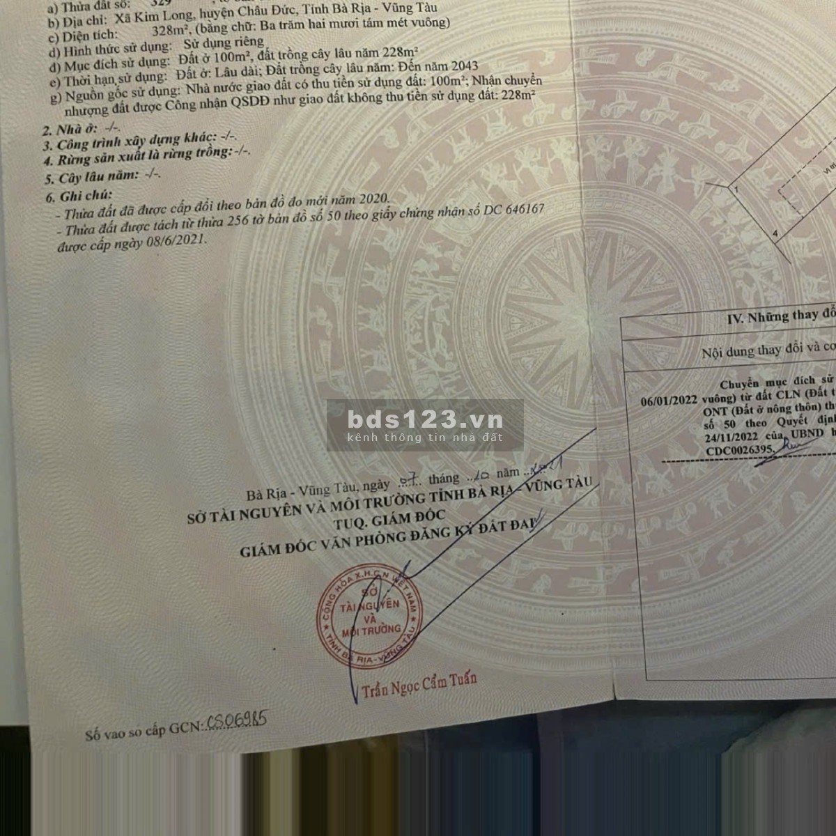 Bán đất gấp tại thị trấn Kim Long, Châu Đức
