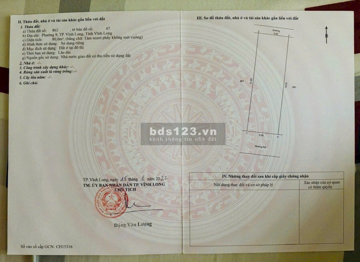 Bán đất khu tái định cư, phường 9, TP Vĩnh Long