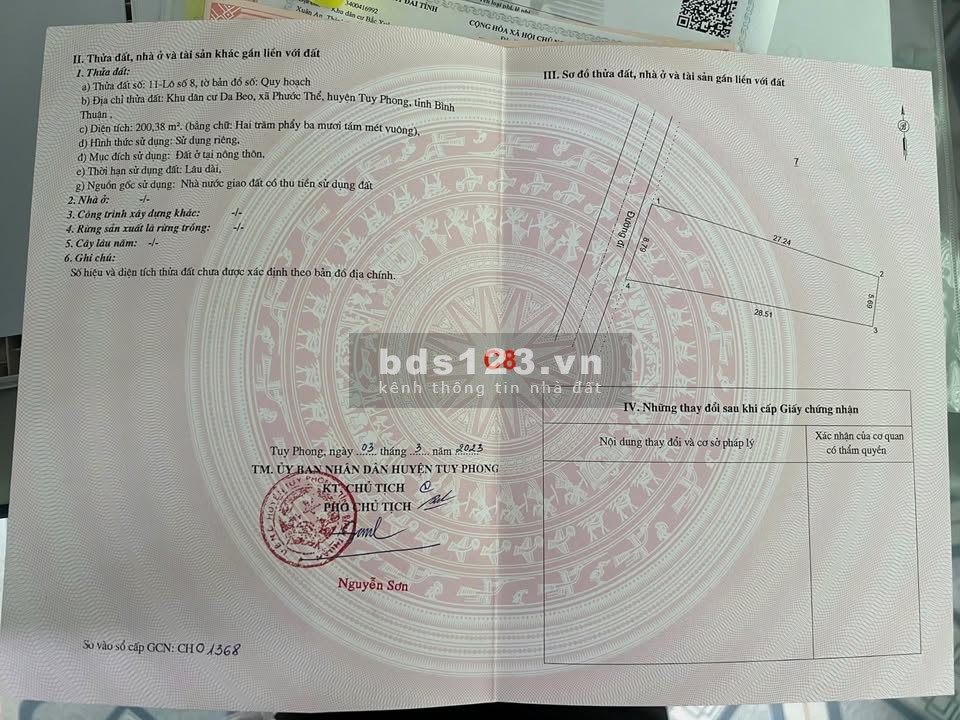 Đất biển Tuy Phong, Bình Thuận giá chỉ 6tr/m2 chính chủ, sổ đỏ ngay