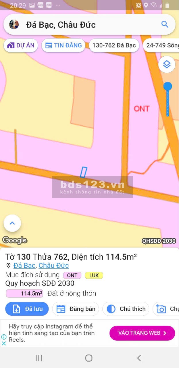 Bán Đất Đá Bạc Châu Đức Chỉ 650tr/ 114m2, Đường Nhựa hiện hữu, Công chứng sang tên ngay