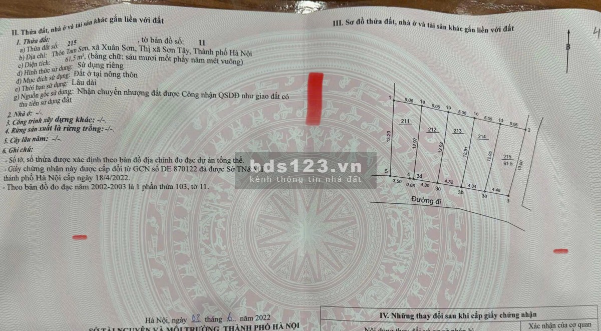Gia đình có việc cần bán ô đất Xuân Sơn, Sơn Tây, Hà Nội