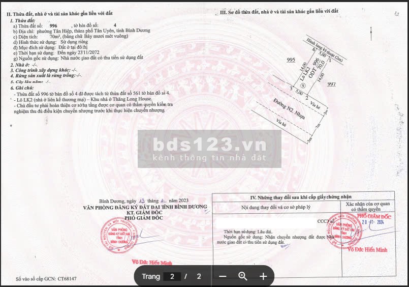 Bán đất mặt tiền đường Tân Hiệp, Tân Uyên, Bình DƯơng