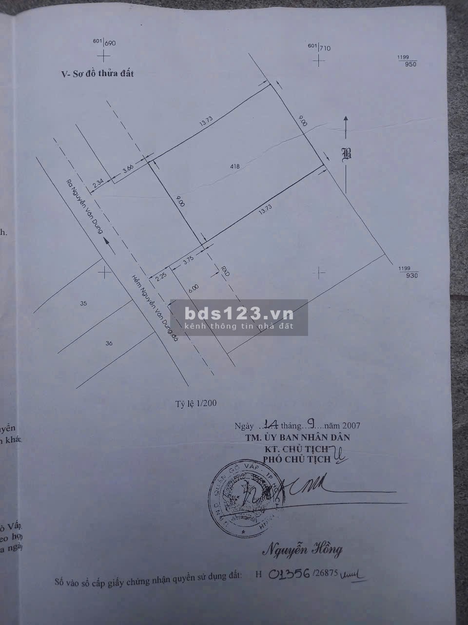 Gò Vấp, bán đất biệt thự đường Nguyễn Văn Dung, phường 6, Diện tích 9 x 17.5m