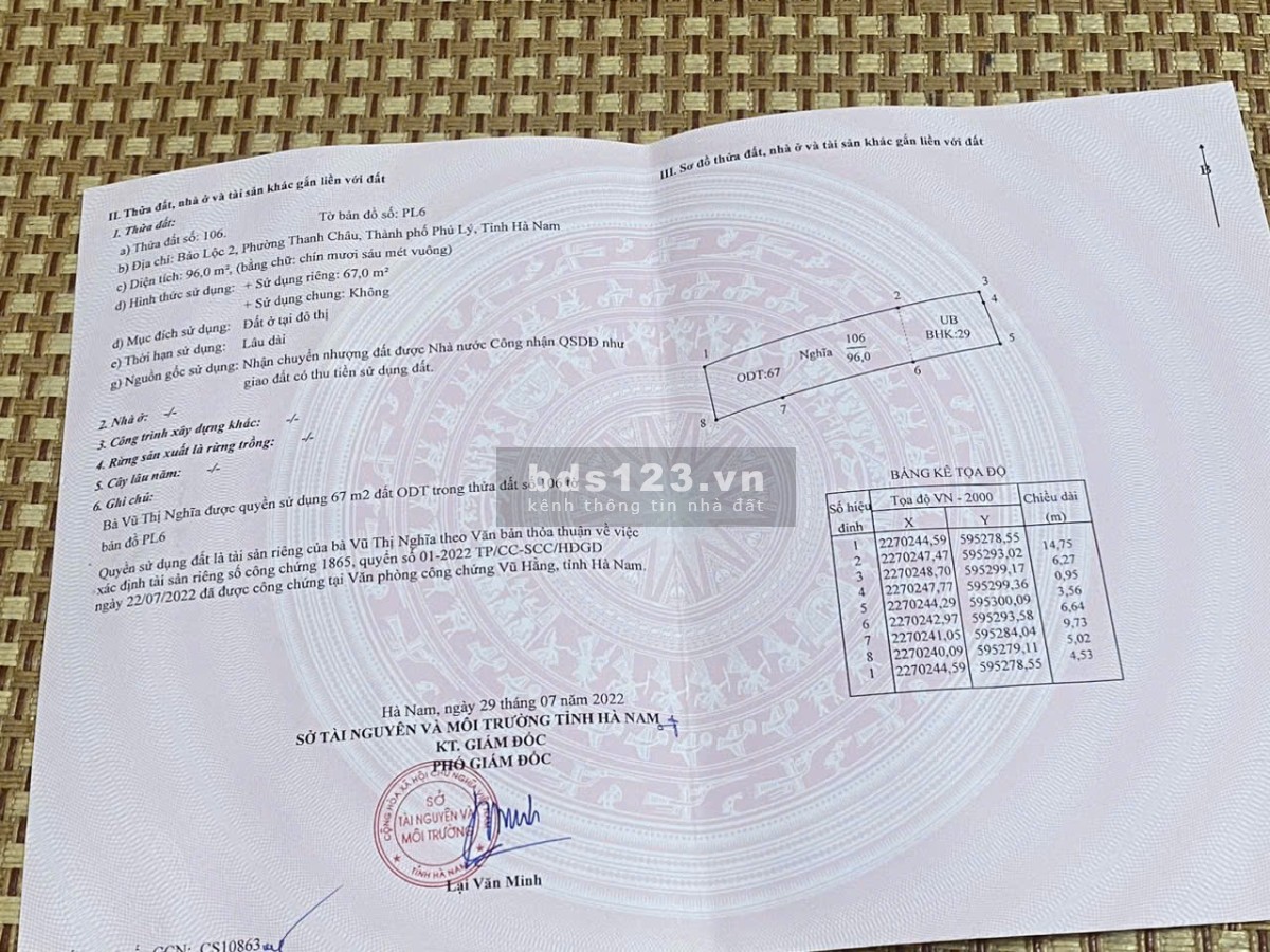 Bán 96m2 đất mặt đường Quốc lộ 1A tại Thành phố Phủ Lý