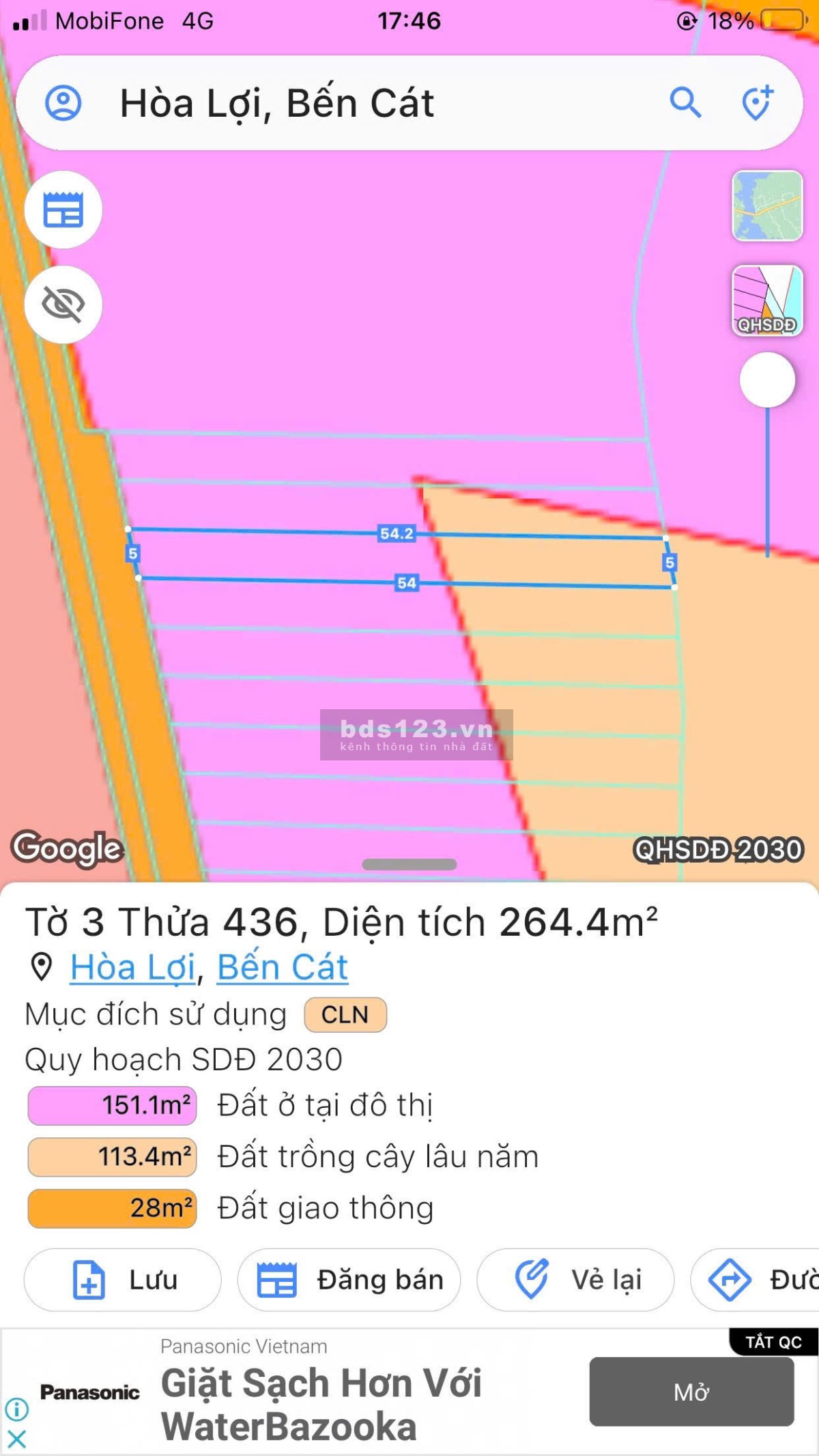 Bán đất Bình Dương (cạnh KCN Mỹ Phước 3 - Bến Cát); 5x53m (thổ cư 100m2); tiện xây dựng; 1,45 tỷ