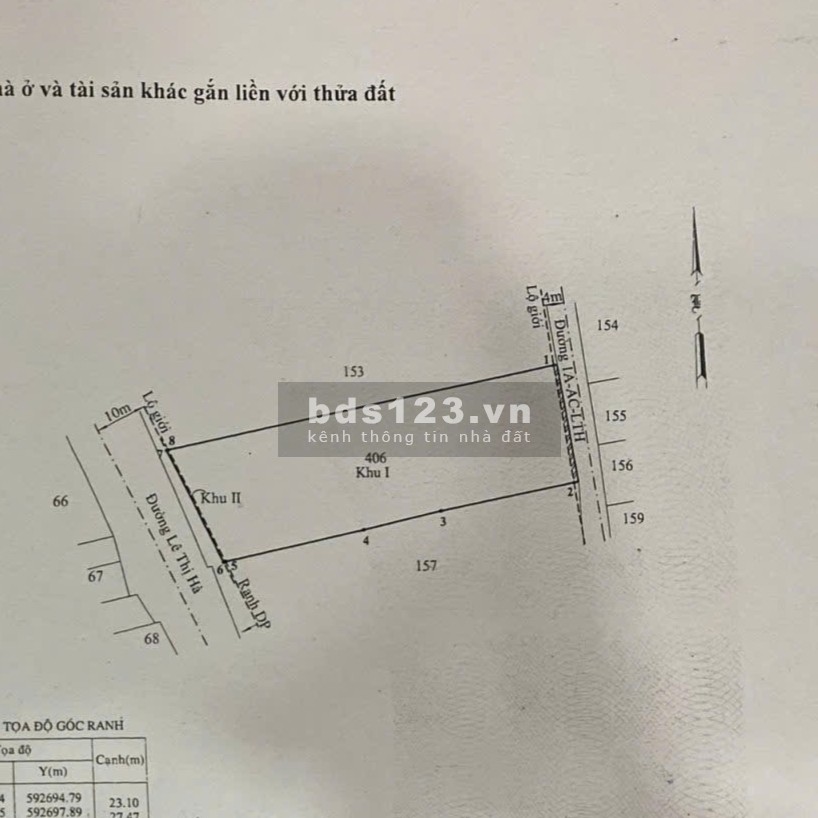 Bán lô đất mặt tiền Lê Thị Hà, Tân Xuân, diện tích 23x78m