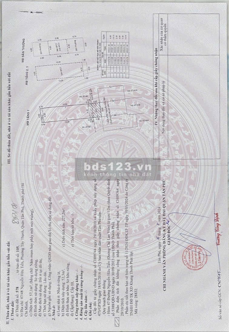Bán nhà chính chủ 47/48 Nguyễn Hữu Tiến, 7,2 tỷ, 57m2, 3PN, 3WC, Tân Phú, HCM