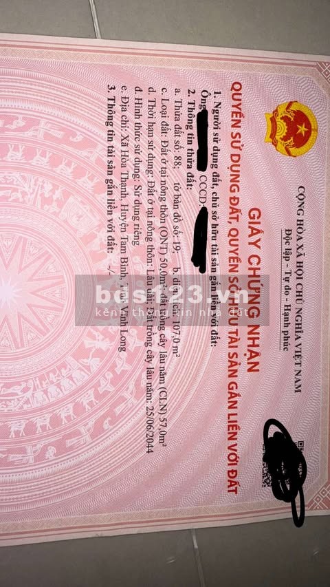 Bán đất Tam Bình, Vĩnh Long, 5*22m