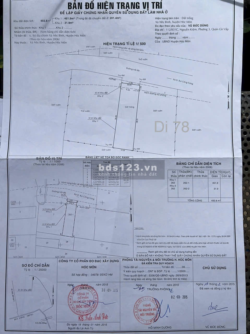 Hóc Môn, bán 494m² mặt tiền bờ bao sông Sài Gòn, xã Nhị Bình