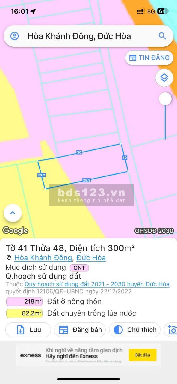 Bán lô đất 5m x 30m thổ cư gần 823D Đức Hoà Long An 750tr