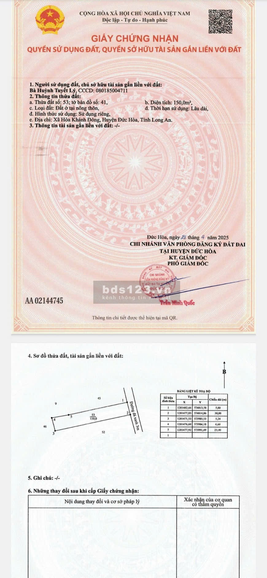 Bán lô đất 5m x 30m thổ cư gần 823D Đức Hoà Long An 750tr