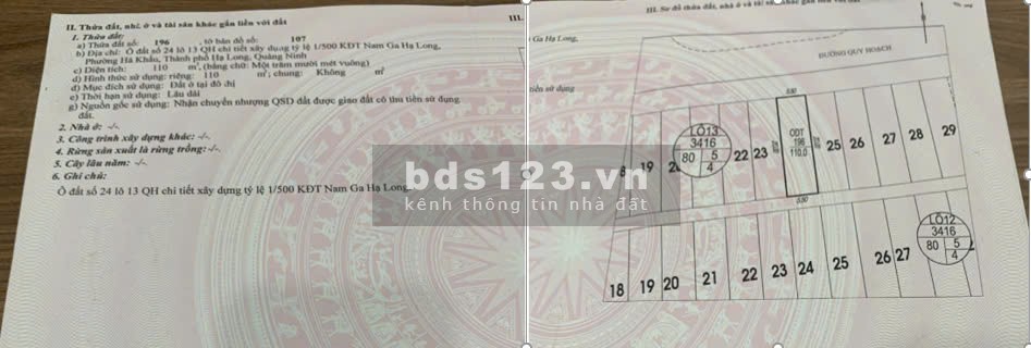 Chính chủ cần bán lô đất đẹp khu đô thị Nam Ga – Hạ Long