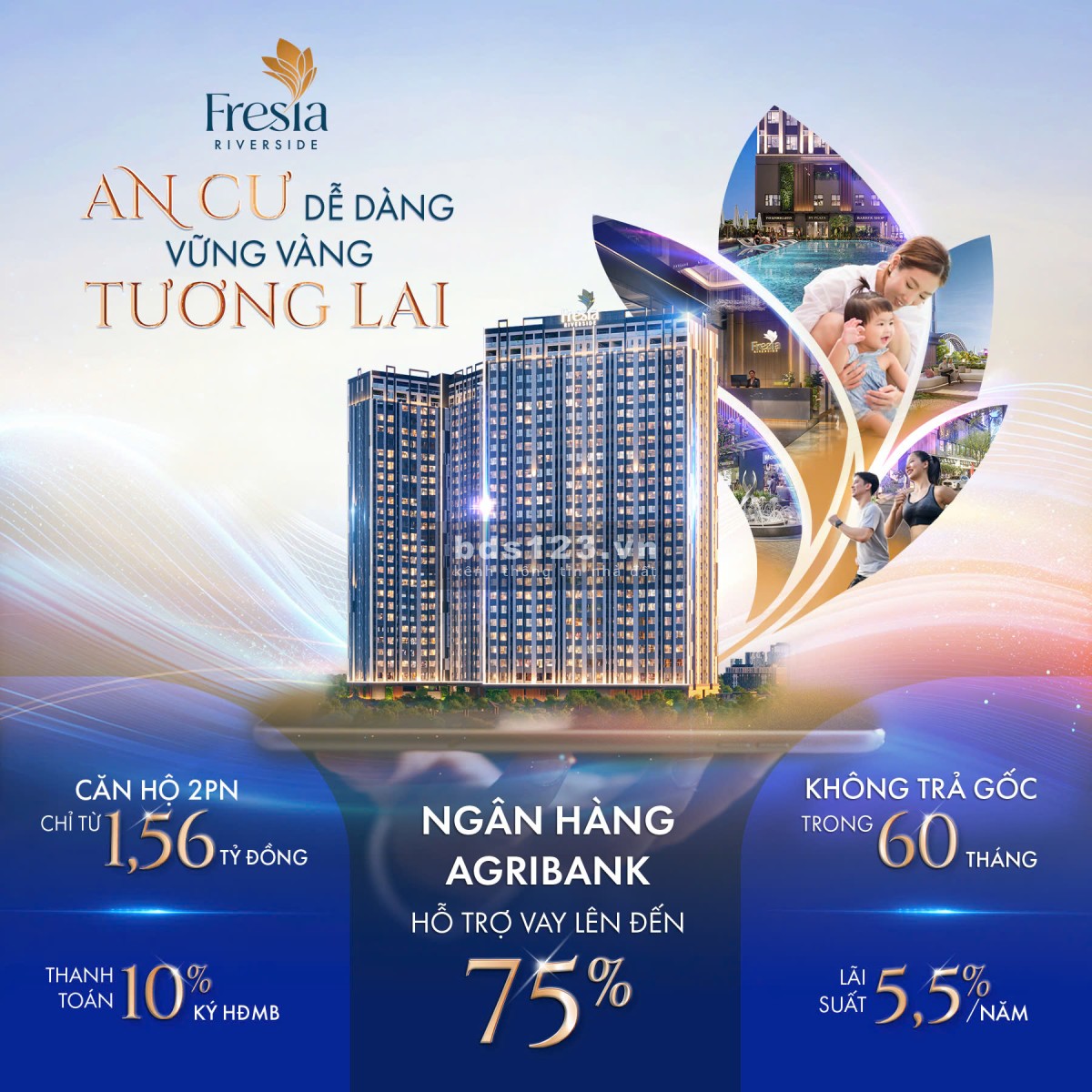FRESIA RIVERSIDE - SỞ HỮU CĂN HỘ VIEW SÔNG, 1tỷ560 cho căn 2pn