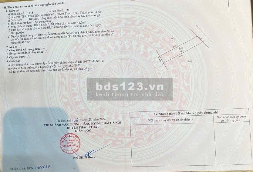 BÁN LÔ ĐẤT 106,7m² – Trục chính Phúc Tiến, Bình Yên, Thạch Thất