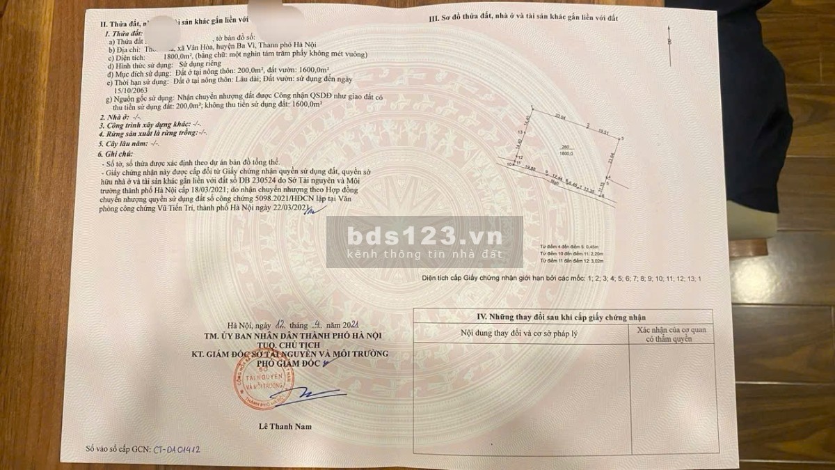 Chủ cần bán gấp 1.800m cách Thiên Sơn Suối Ngà 2km tại Vân Hòa Ba Vì Chỉ 3,5tr/m