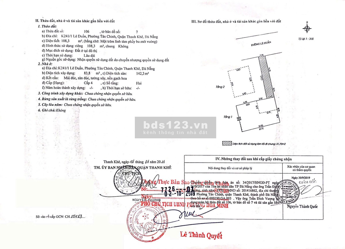 Chính chủ rao bán nhà tại đường Lê Duẩn - Đà Nẵng; DT đất 108,3 m2; Giá 15,5 tỷ