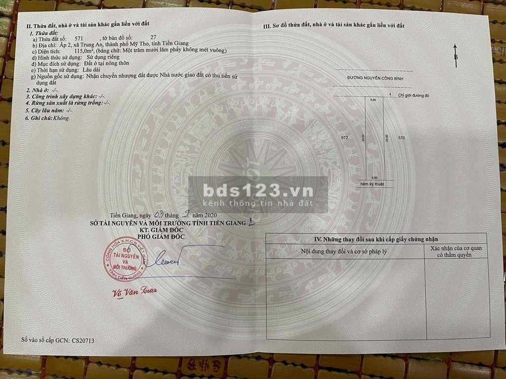 Mặt tiền Nguyễn Công Bình, Cặp 2 nền liền kề, TP Mỹ Tho. Ấp 2. Hướng Bắc.
