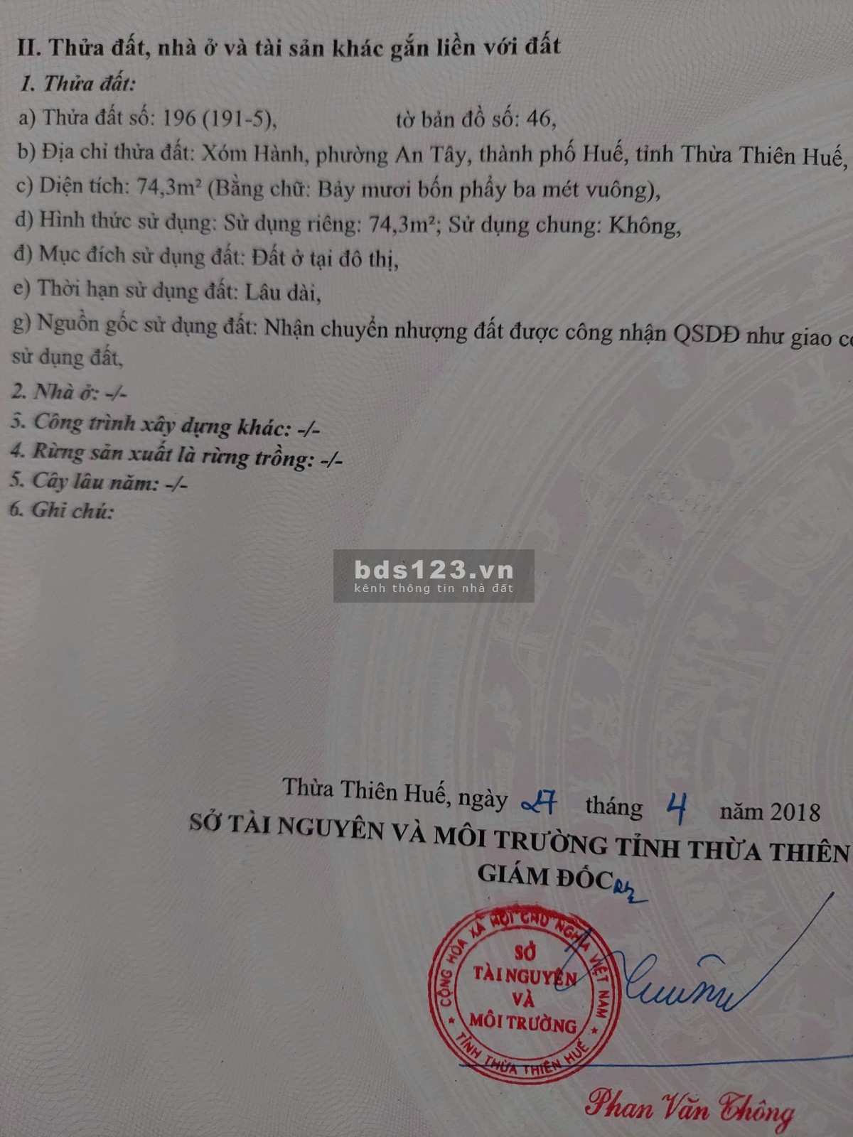 BÁN ĐẤT CHÍNH CHỦ – 1ty650tr vị trí siêu tiềm năng gần làng đại học huế