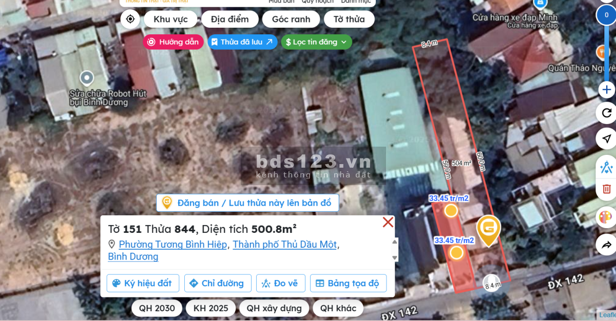 Bán đất nền 500,8 m² mặt tiền ĐX142 – TP. Thủ Dầu Một – Giá 6 tỷ 500 triệu