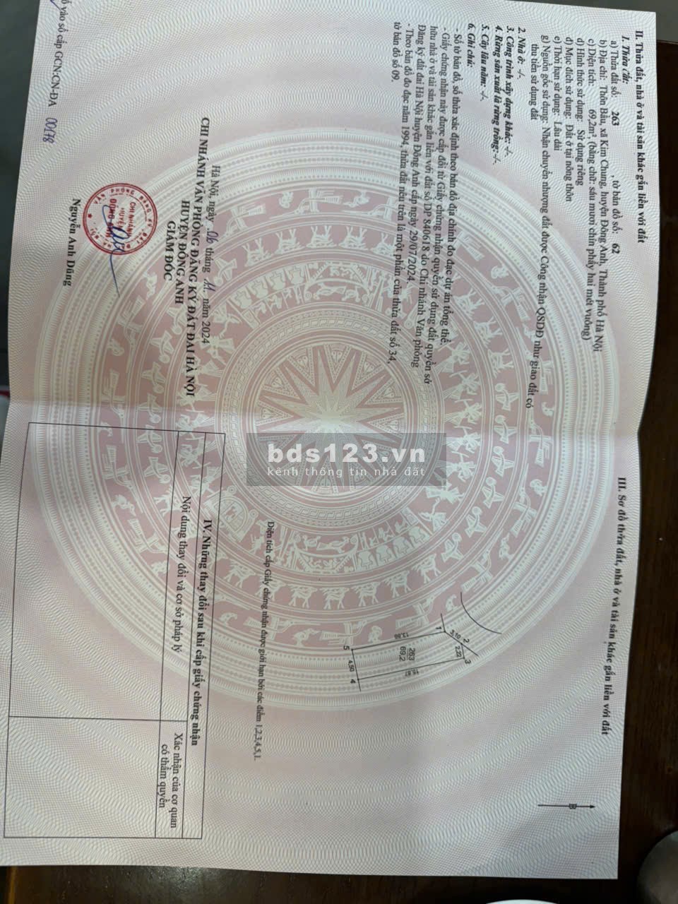 Bán 69m2 đất, ôtô. Tránh ba gác.83tr/m2 Tại đông bầu, kim chung, đông anh